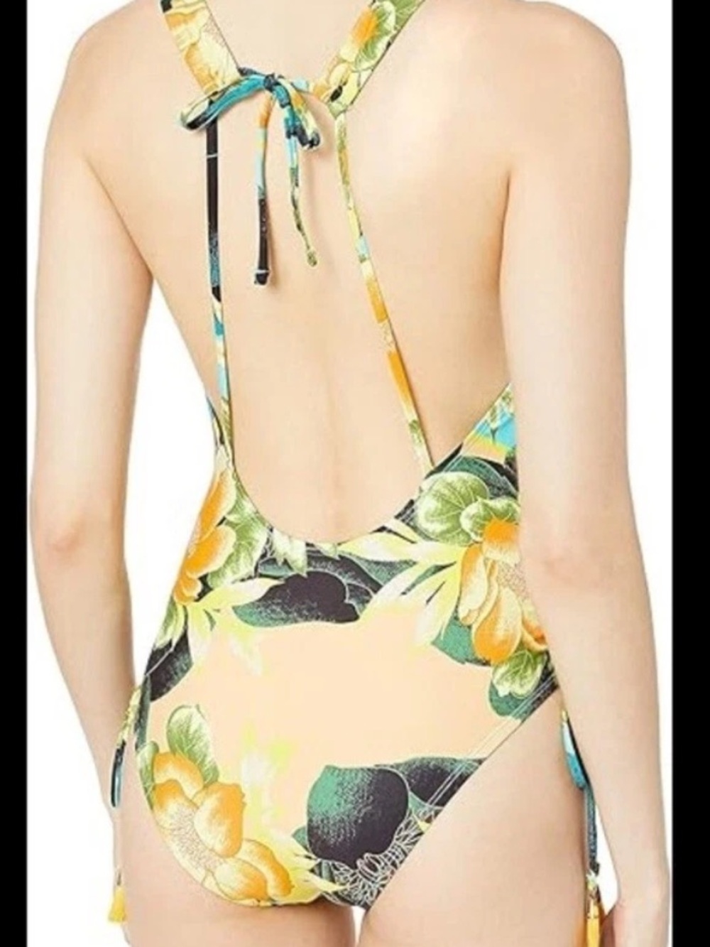 Lucky Brand Tropical Sunrise Floral Strappy V-Neck One-Piece Swimsuit - NWT - Picture 2 of 8